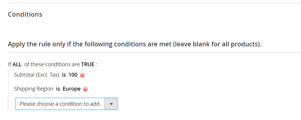 Conditions the shopping cart coupon codes
